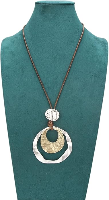 Boho Necklaces for Women Chunky Circle Necklace Layered Boho Circle Leather Choker Necklace Long Vintage Necklaces Bohemian Jewlery Gifts