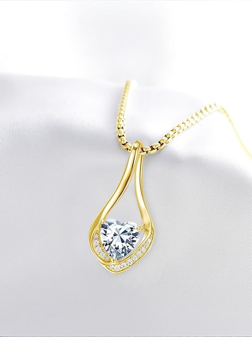 Birthstone Necklaces for Women,18k Yellow/White Gold Plated Forever Love Heart Infinity Pendant Necklace Anniversary Jewelry Christmas Birthday Gifts for Women Her Wife Girlfriend