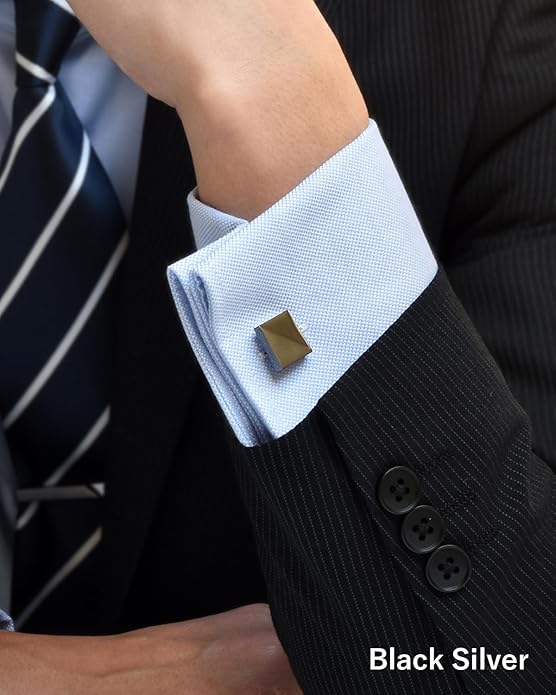 [TAVARAT] Cufflinks for Men Black Silver Tps-056