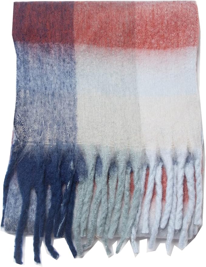 SHOHOKU Large Chunky Plaid Scarf Coloured Checked Oversized Scarf Tassel Soft Fall Winter Thick Warm Shawl Women