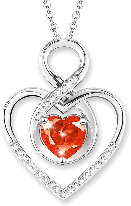 Heart Necklace for Women, 925 Silver Necklace with Infinity Heart Pendant, Personalized Birthstone Necklace Anniversary Birthday Gifts for Wife, Girlfriend, Mom