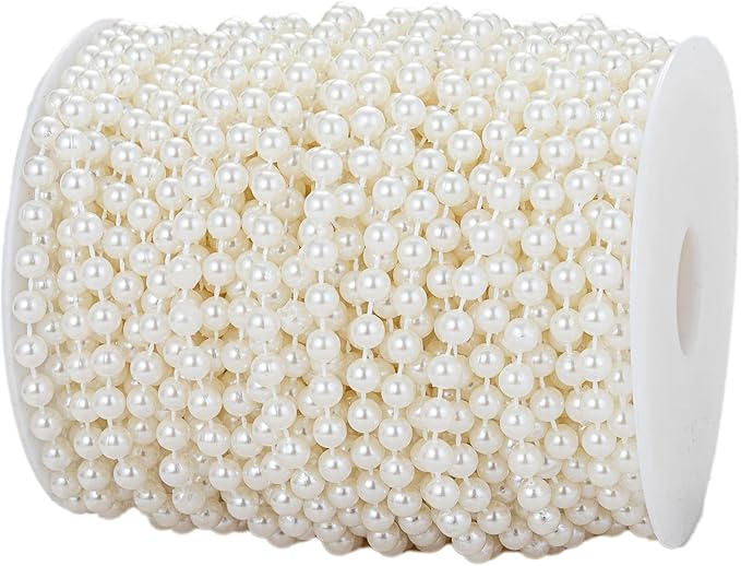 YoungJewl 6mm Crafts Faux Pearl Beads Garland Pearl Bead Roll Strand of Pearls to Decorate Floral Centerpieces Wedding Party Favor Christmas Tree(82Feet Ivory)