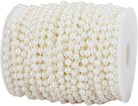 YoungJewl 6mm Crafts Faux Pearl Beads Garland Pearl Bead Roll Strand of Pearls to Decorate Floral Centerpieces Wedding Party Favor Christmas Tree(82Feet Ivory)