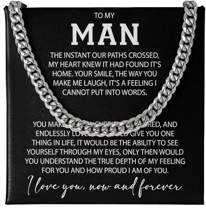 VIRAGIL To My Man Necklace Chain for Men, Silver Stainless Steel Chain Jewelry, Romantic Gift from Partner for Birthday Valentine or Everyday Wear with Meaning