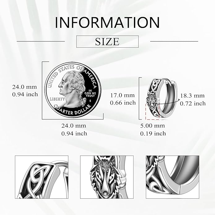 Hoop Earrings for Men Women 925 Sterling Silver Ankh/Wolf/Celtic/Opal Earrings Jewelry Gifts