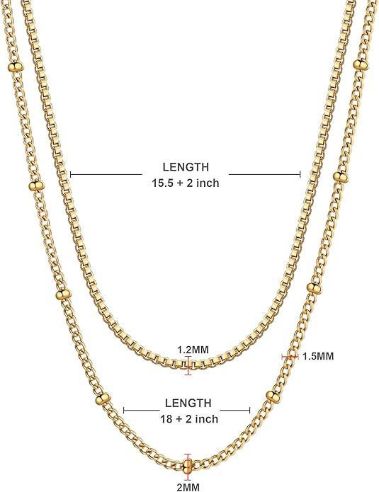 AILPIWE Layered Gold Necklaces for Women, 18K Gold Plated Dainty Paperclip Box Cuban Satellite Chain Necklace Set, Simple Gold Necklace Stack for Women
