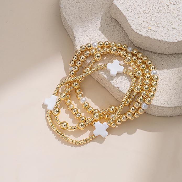 Chunky Gold Bracelets for Women Set 14k Plated Gold Bracelet Stack Trendy Dainty Adjustable Waterproof Bangles Jewelry Gifts