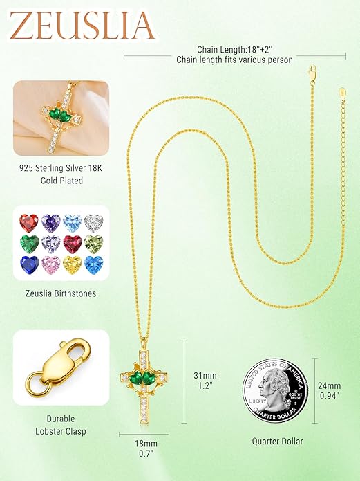 Zeuslia Double Birthstone Necklace Gifts for Wife - 925 Sterling Silver Sunflower/Rose/Crown Cross/Compass/Heart Pendant I Love You Necklace, Anniversary Birthday Gifts for Wife Girlfriend Mom Her