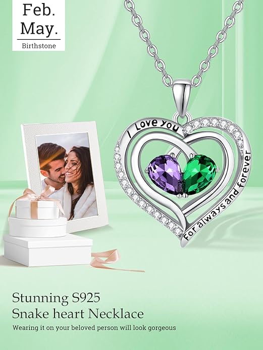 Zeuslia Double Birthstone Necklace Gifts for Wife - 925 Sterling Silver Sunflower/Rose/Crown Cross/Compass/Heart Pendant I Love You Necklace, Anniversary Birthday Gifts for Wife Girlfriend Mom Her