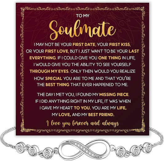 To My Soulmate Bracelet For Women With Heartfelt Message Card & Elegant Box, Bracelet For Girls, Soulmate Birthday, Wedding, Christmas Jewelry Gift From Boyfriend, Husband