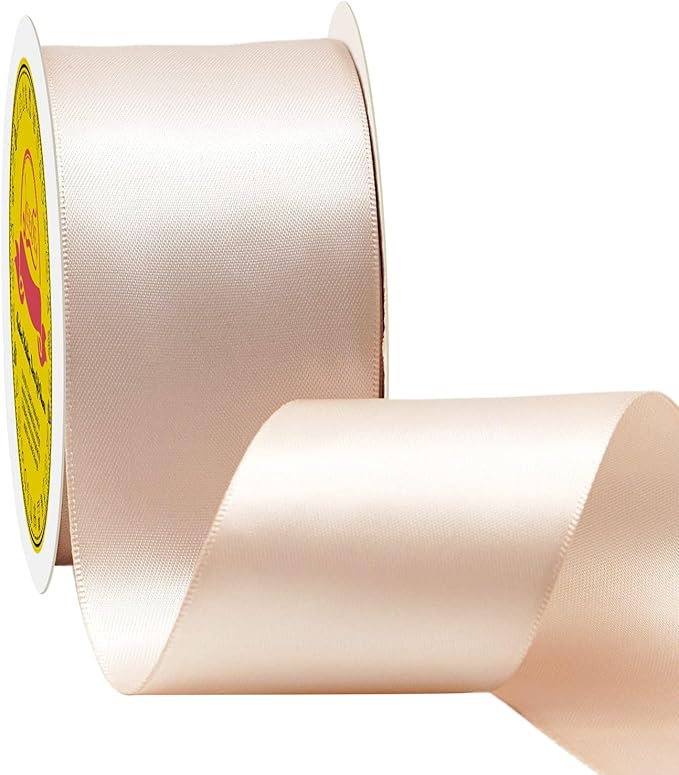 LEEQE Double Face Vanilla Satin Ribbon 2 inch X 25 Yards Polyester Vanilla Ribbon for Gift Wrapping Very Suitable for Weddings Party Hair Bow Invitation Decorations and More