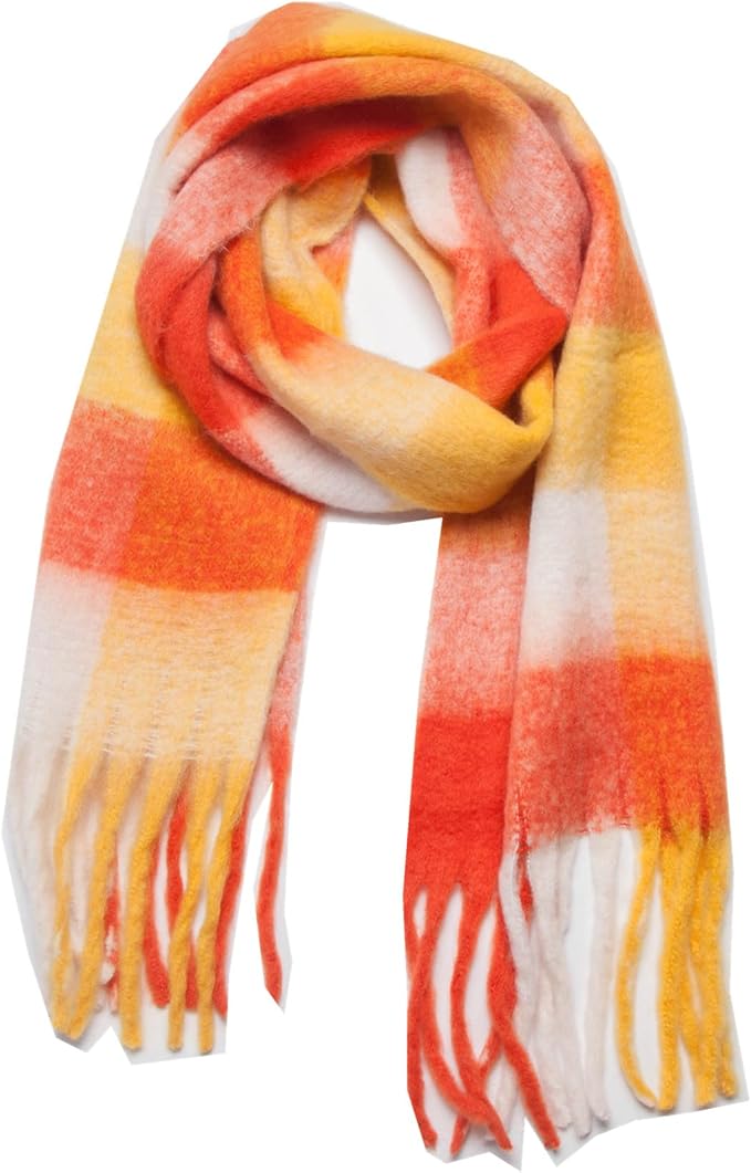 SHOHOKU Large Chunky Plaid Scarf Coloured Checked Oversized Scarf Tassel Soft Fall Winter Thick Warm Shawl Women