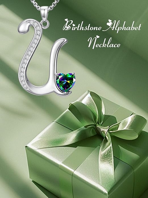 Christmas Gifts for Women Alphabet A to Z Initial Birthstone Pendant Necklaces for Women - 18k White Gold Plated Personalized Name Jewelry Valentine Mothers Day Birthday Gifts for Women Her Girlfriend