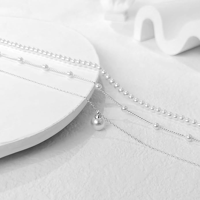 Zeffy Gold Pearl Necklace for Women, Dainty 14K Gold/Silve Plated Layered Pearl Choker Pearl Earrings Pearl Bracelets Wedding Trendy Gold Jewelry Set for Women Gifts