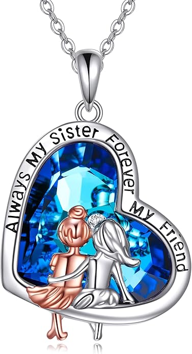 AOBOCO Gifts for Sister 2 3 Sisters Necklace for Women Sterling Silver Sister Crystal Pendant Jewelry Birthday Christmas Gifts for Friend Female Friendship Lasts Forever