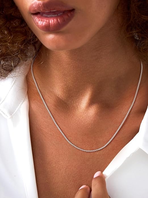 ChicSilver 925 Sterling Silver Necklace Chains Box Chain Necklace for Women Thin 1.3/1.8mm Silver Chain for Necklace - 16/18/20/22/24 Inch