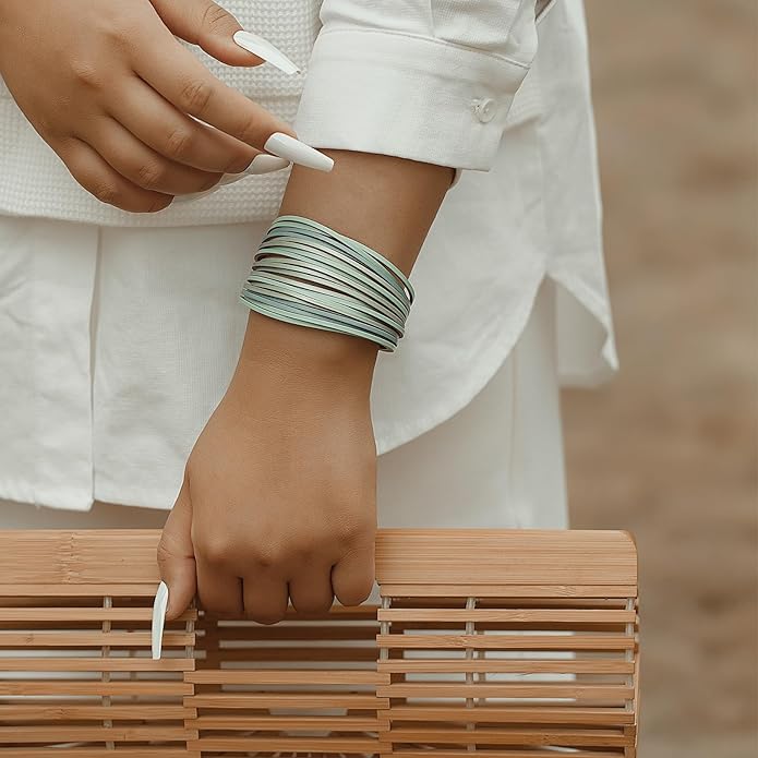 FANCY SHINY Boho Leather Wrap Bracelet Stackable Layered Bangle Cuff with Magnetic Clasp