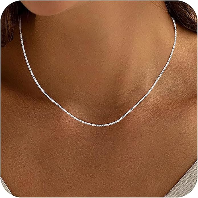 ASHINE 925 Sterling Silver Box Chain Necklace for Women, 1mm 0.8mm Italian Chains, Dainty & Sturdy Necklace with Silver Polishing Cloth Available in 16-36 Inch