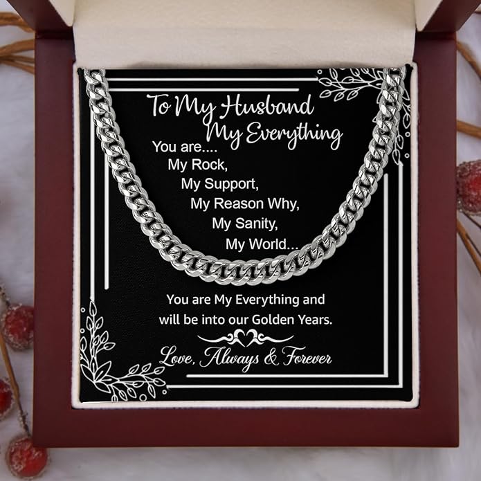 Mapileng Cuban Link Chain Necklace For Husband, Love You This Much To My Husband Classic Steel Jewelry Gift Birthday Christmas Anniversary Jewelry Gifts for Dad Brother Boyfriend Son