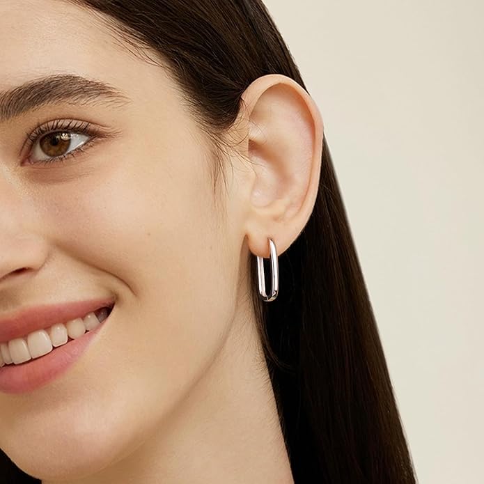 925 Sterling Silver Rectangle Hoop Earrings for Women Silver Geometric Hypoallergenic Oval Hoop Earrings 14K Gold Square Huggie Hoops Earrings for Jewelry Gifts