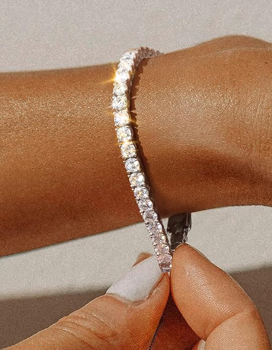 KRKC&CO Lab-Grown Moissanite Tennis Bracelet Women, Luxury Anniversary Wedding Bridal Gift for Wife, 2.2-13.8 ct.tw, D Color VVS1, 925 Sterling Silver 14K Golden Plated, Hypoallergenic, Everyday Jewelry