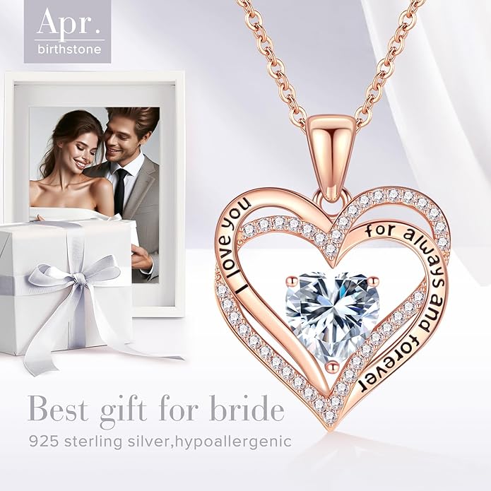 Vakki Birthstone Jewelry for Women Pendant Necklace 925 Sterling Silver Heart Necklace Birthday Gifts for Wife Daughter Girlfriend