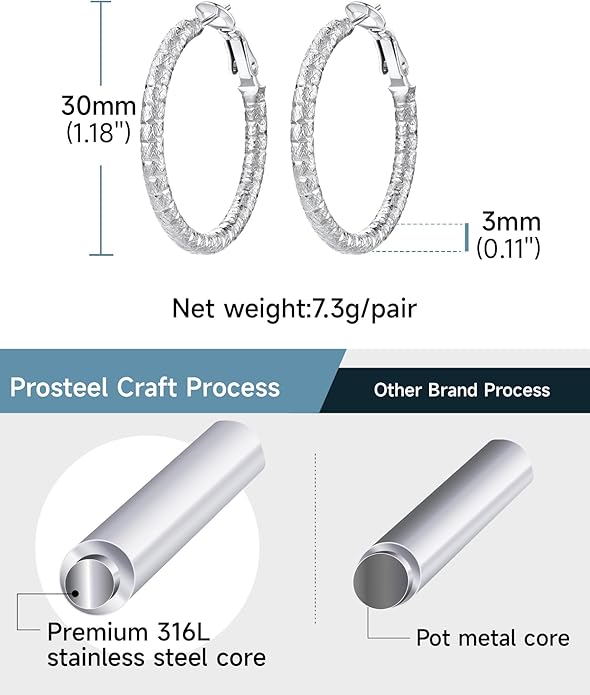 PROSTEEL 30/40/60/80/100mm Chunky Hoop Earrings For Women Gold Plated/Black Stainless Steel Hoops Earrings Statement Jewelry