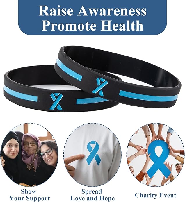 18Pcs Prostate Cancer Awareness Bracelets Light Blue Ribbon Silicone Wristband for Men Women Men's Health ALS Thyroid Lymphedema Cancer Awareness Bracelet for Men Event Support Favor Gifts