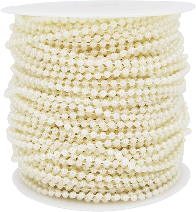 INSPIRELLE 3MM Ivory Faux Pearl Beads 50M Garland Pearl Bead Roll Strand for Wedding Party Decoration
