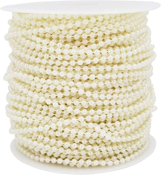 INSPIRELLE 3MM Ivory Faux Pearl Beads 50M Garland Pearl Bead Roll Strand for Wedding Party Decoration