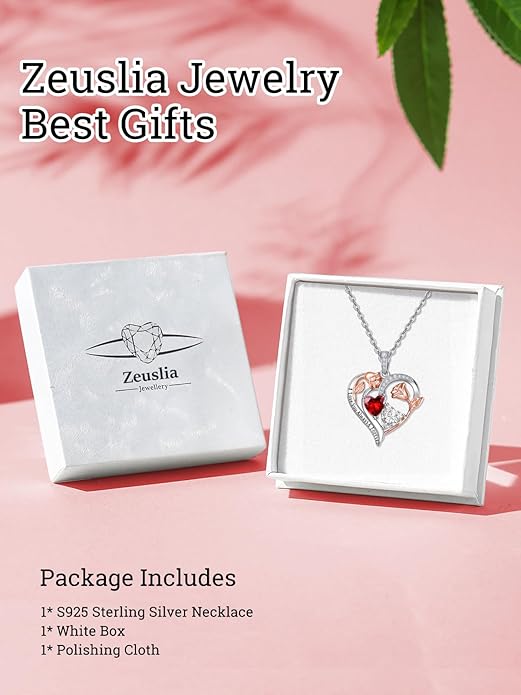 Zeuslia Double Birthstone Necklace Gifts for Wife - 925 Sterling Silver Sunflower/Rose/Crown Cross/Compass/Heart Pendant I Love You Necklace, Anniversary Birthday Gifts for Wife Girlfriend Mom Her