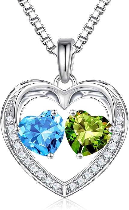 Iefil Christmas Gifts for Women Wife - 925 Sterling Silver Heart Birthstone Necklace, Anniversary Birthday Gifts for Women Wife Girlfriend Mom, Birthstone Jewelry Gift for Her