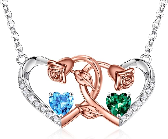 Iefil Chrismas Gifts for Wife - 925 Sterling Silver Rose Birthstone Necklace, Stocking Stuffers for Women Wife Girlfriend Mom