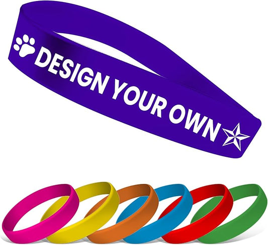 USMG Custom One Color Print Rubber Bracelets Silicone Wristbands - Add a Message - Personalized for Motivation, Events, Support, Fundraisers