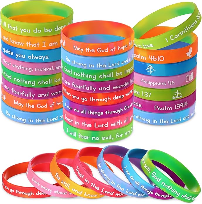 Ecation Bible Verses Bracelets Bulk Scripture Silicone Wristbands Inspirational Motivational Quote Rubber Wristbands Christian Bracelets for Easter Carnival Party Favors