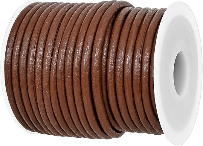 GENIQUE Real/Genuine Round Leather String Cord for Necklace, Bracelets, Jewelry, Kumihimo Braiding, DIY Projects (10 Metres) (3mm, Light Brown)
