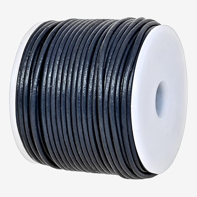 GENIQUE Real/Genuine Round Leather String Cord for Necklace, Bracelets, Jewelry, Kumihimo Braiding, DIY Projects (20 Metres) (1.5mm, Navy Blue)