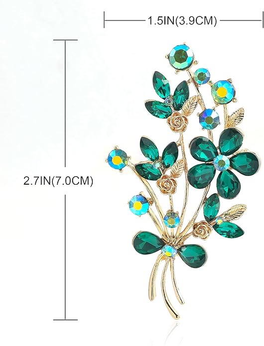 YOQUCOL Red Colour Zircon Crystal Poppy Flower Bouquet Shape Brooch Pins for Woman Gift