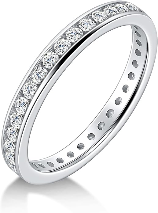 Moissanite Wedding Band Eternity Ring for Women Stackable Wedding Ring 925 Sterling Silver Rings D Color VVS1 Round Cut Anniversary Ring