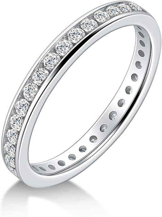 Moissanite Wedding Band Eternity Ring for Women Stackable Wedding Ring 925 Sterling Silver Rings D Color VVS1 Round Cut Anniversary Ring