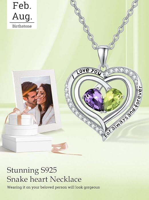 Zeuslia Double Birthstone Necklace Gifts for Wife - 925 Sterling Silver Sunflower/Rose/Crown Cross/Compass/Heart Pendant I Love You Necklace, Anniversary Birthday Gifts for Wife Girlfriend Mom Her
