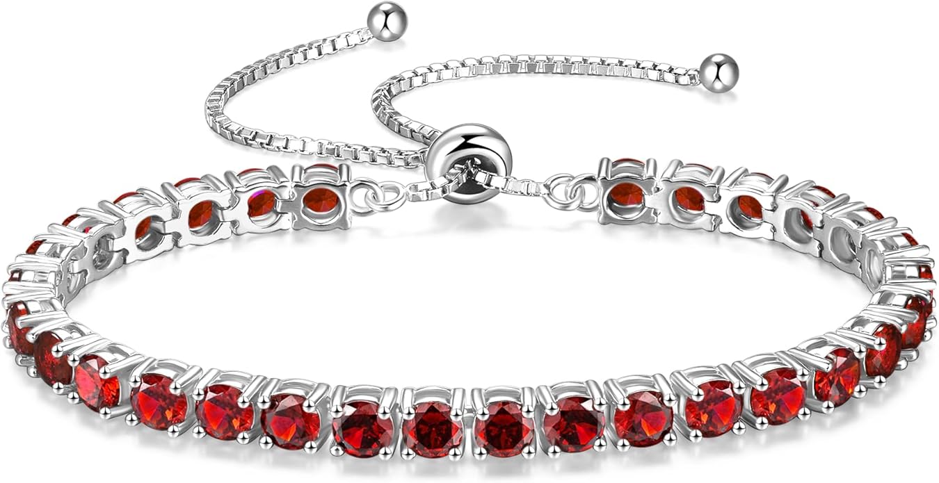 FANCIME Birthstone Bracelet Jewelry for Women Sterling Silver Tennis Bracelet Classic Bolo Adjustable Chain Fine Jewelry Anniversary Birthday Gifts for Women Mom Wife Her