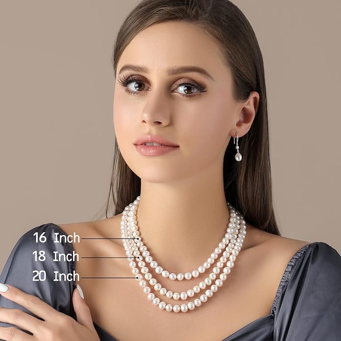 Freshwater Cultured Pearl Necklace, Real Pearl Necklace with Silver Chain and Clasp, Jewelry for Brides Wedding Gifts for Women Her Wife Sister