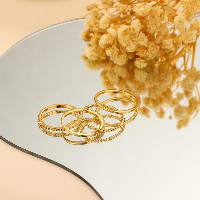 Gold Silver Stackable Rings for Women Non Tarnish 1.3mm Thin Silver Rings Set 14K Gold Plated Dainty Trendy Cubic Zirconia Band Stacking Thumb Ring Jewelry Gifts Size 5-10