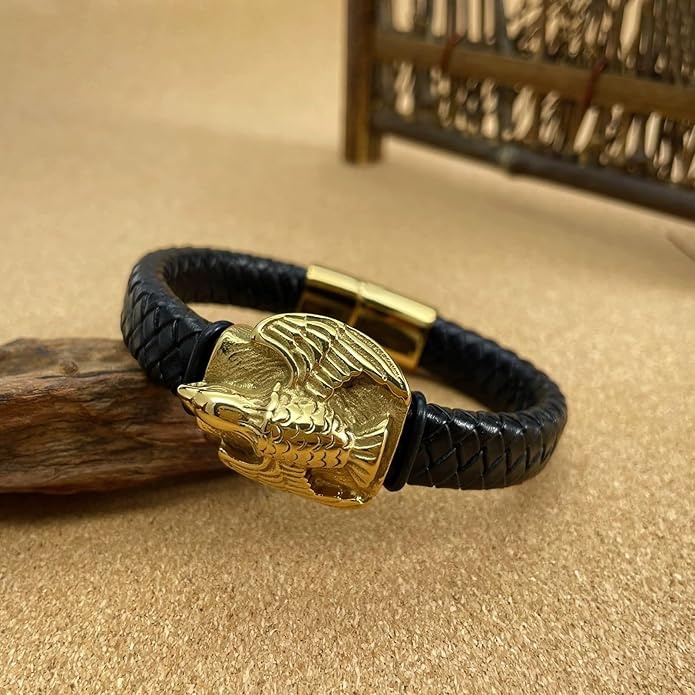 Italian Handmade Genuine Leather Bracelets for Men Stainless Steel Clip, Men's Casual Genuine Multi-layer Cuff Bracelet, Bracelet Gift for Real Men