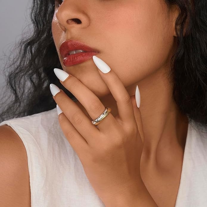 Stackable Rings for Women Infinity Interlocking Stack Non-Tarnish Two-Tone 18K Gold Silver Plated Engagement Wedding Promise Chunky Fidget Dainty Cubic Zirconia Band Jewelry Statement Ring