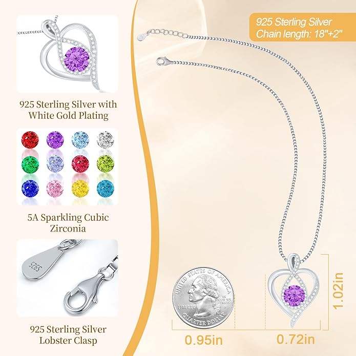 925 Sterling Silver Infinity Heart Necklace for Women, Rhodium Plated Cubic Zirconia Pendant Gift for Girlfriend Wife Mom - Anniversary Valentine's Day Birthday Present with Elegant Gift Box