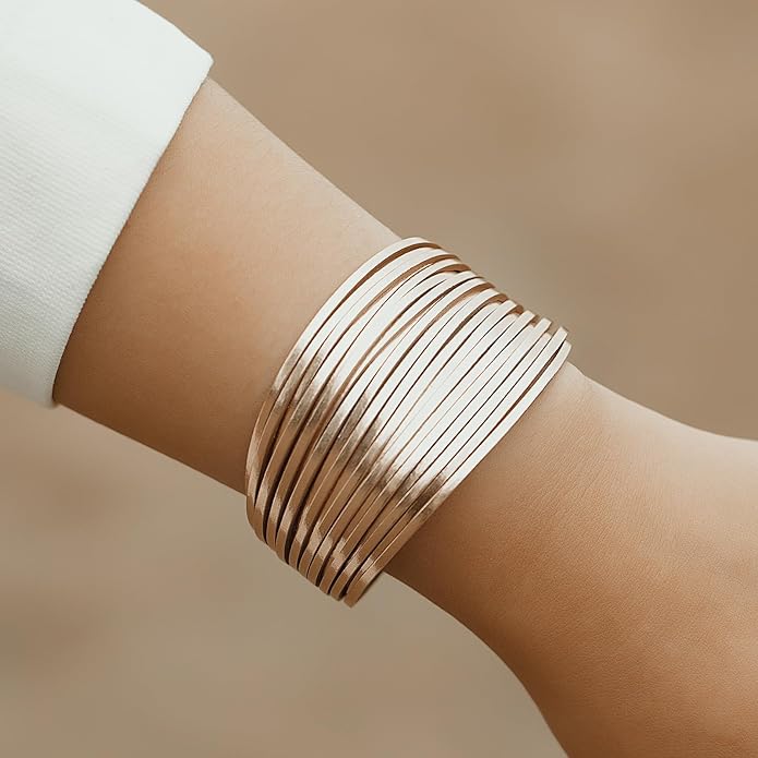 FANCY SHINY Boho Leather Wrap Bracelet Stackable Layered Bangle Cuff with Magnetic Clasp