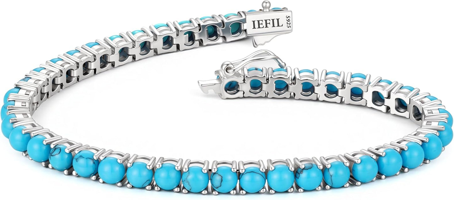 Iefil Christmas Gifts for Women - Size 6.5" - 7" Sterling Silver Tennis Birthstone Bracelet, Anniversary Birthday Gifts for Women
