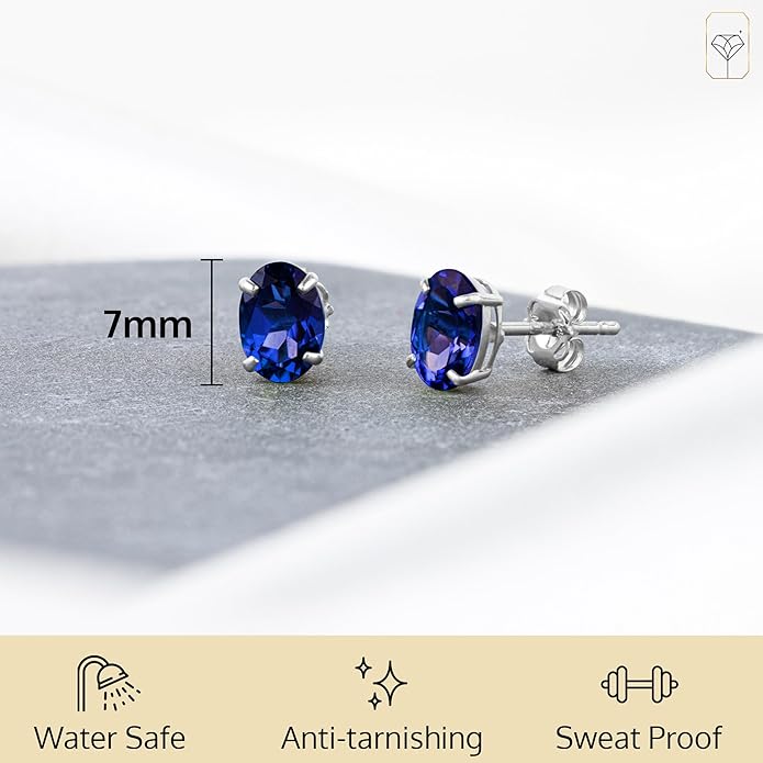 14k Gold Oval Stud Earrings for Women with Push Backs | 7x5mm Gemstone Birthstone Earrings | Real 14 Karat Gold Earrings Studs | Hypoallergenic Gemstone Stud Earrings for Women by MAX + STONE